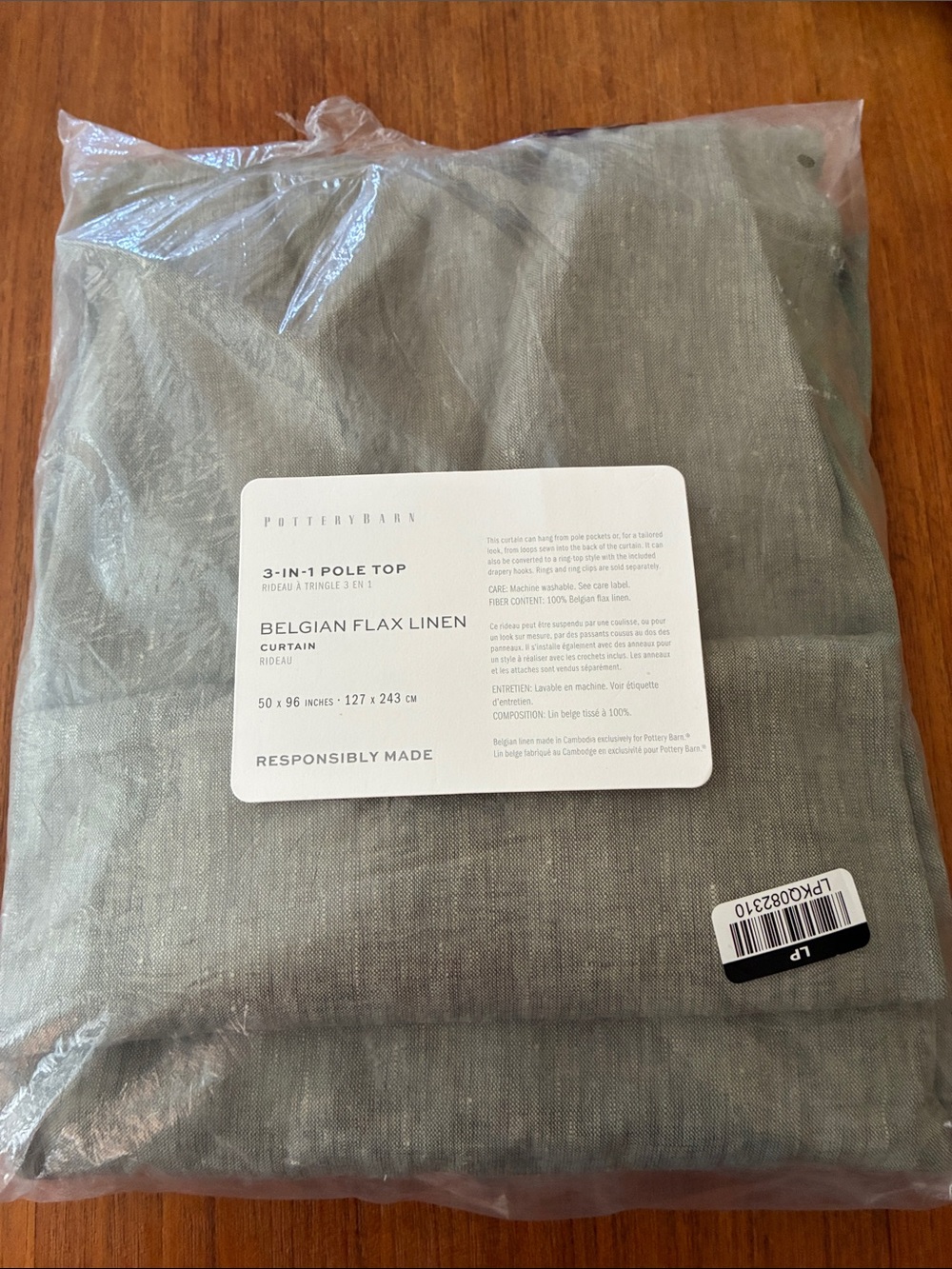 Pottery Barn Belgian Flax Linen Curtain - Olive Green New